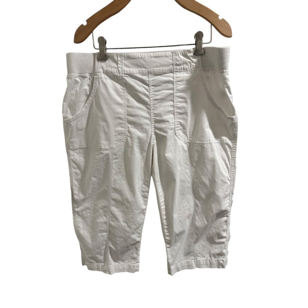 🍒 2/$20 🍒 Womens White Capri Pants With Elastic Waistband & Pockets sz 6
